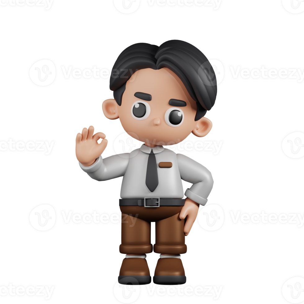 3d Character Businessman Giving Ok Sign Pose. 3d render isolated on transparent backdrop. png