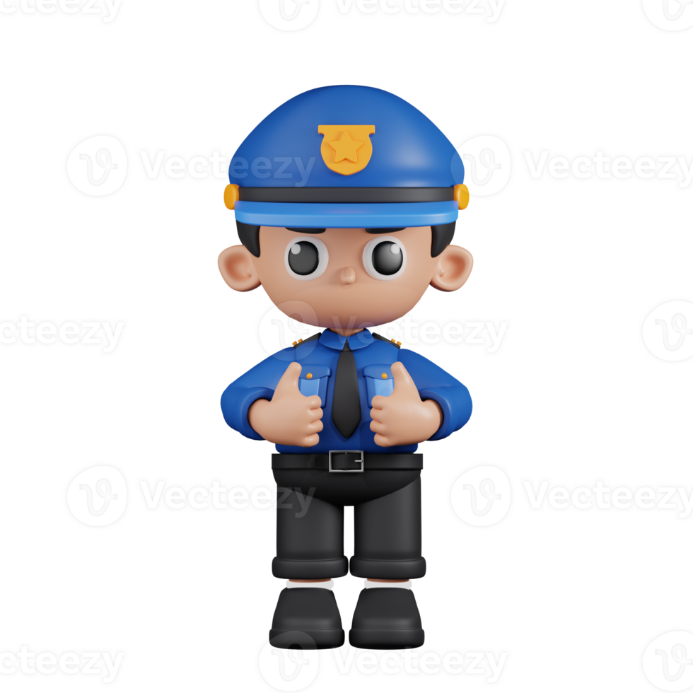 3d Character Policeman Showing Thumbs Up Pose. 3d render isolated on transparent backdrop. png
