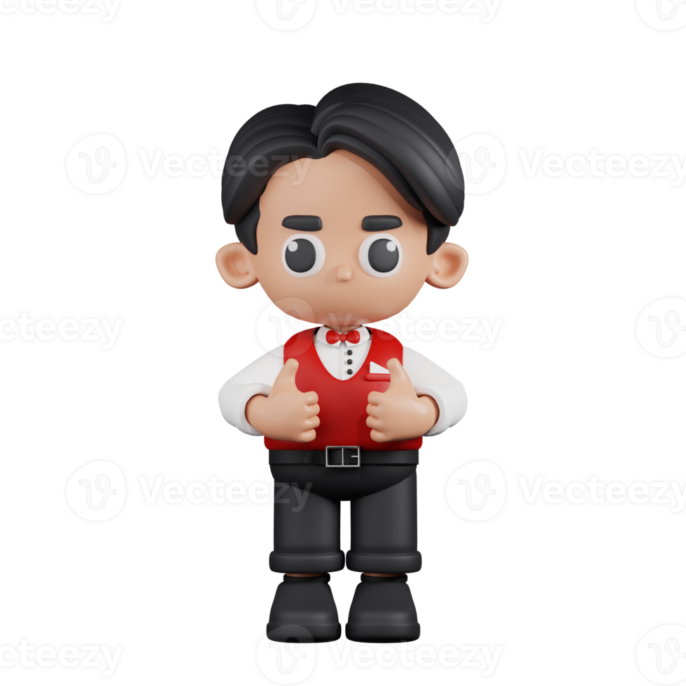 3d Character Waitress Showing Thumbs Up Pose. 3d render isolated on transparent backdrop. png