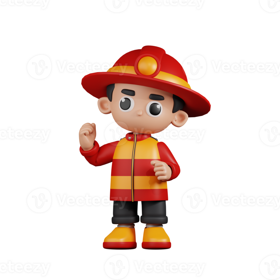 3d Character Firefighter Congratulation Pose. 3d render isolated on transparent backdrop. png