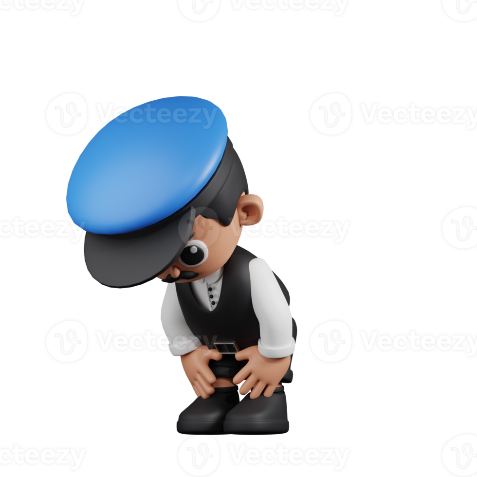 3d Character Driver Taking A Break Pose. 3d render isolated on transparent backdrop. png