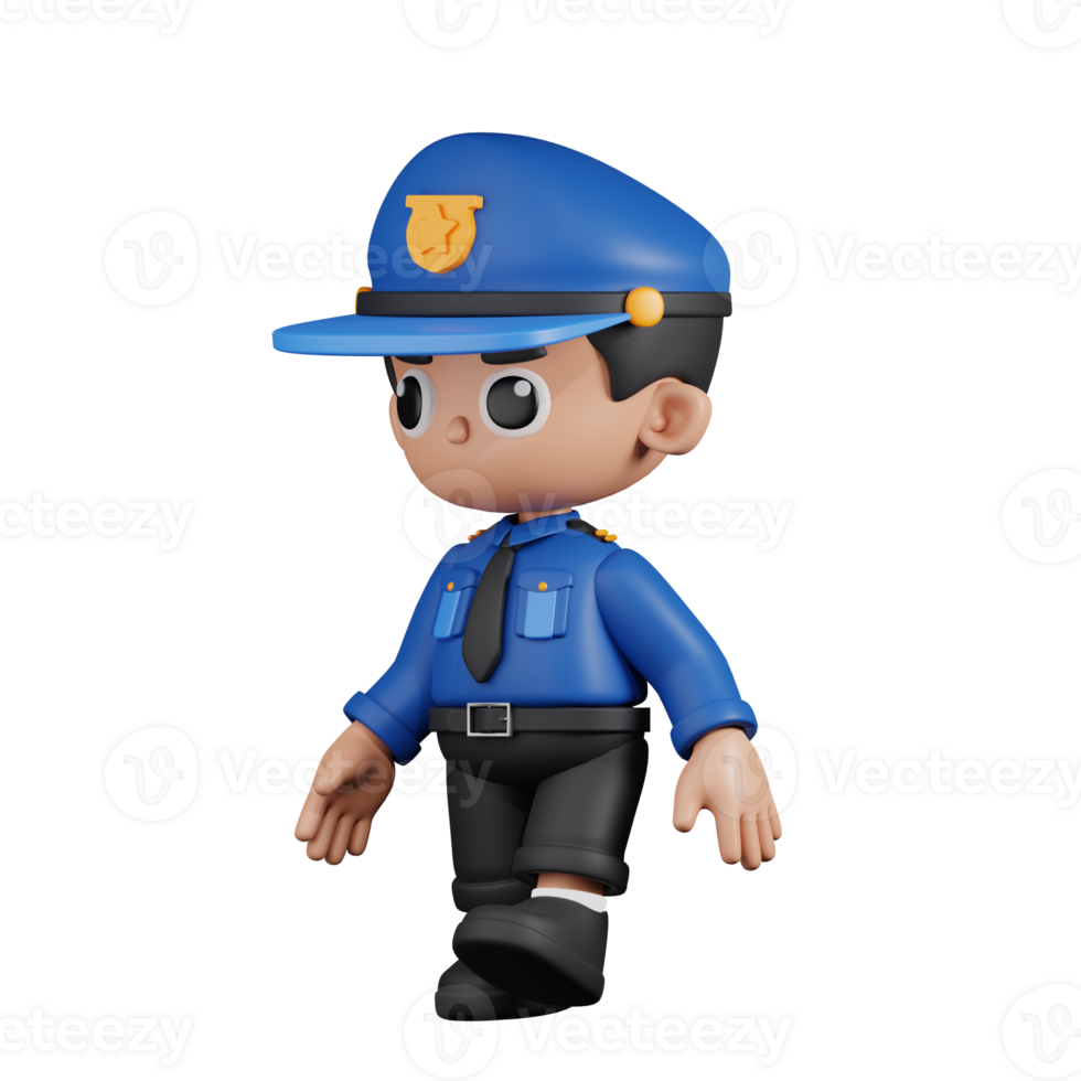3d Character Policeman Walking Pose. 3d render isolated on transparent backdrop. png