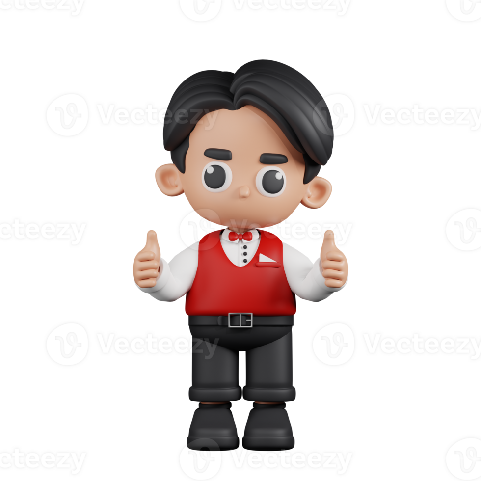 3d Character Waitress Giving A Thumb Up Pose. 3d render isolated on transparent backdrop. png