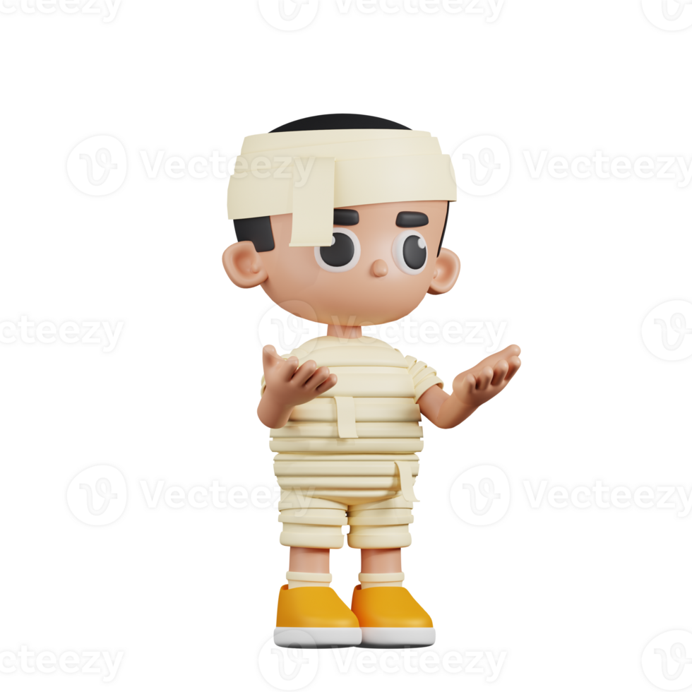 3d Character Mummy Angry Pose. 3d render isolated on transparent backdrop. png