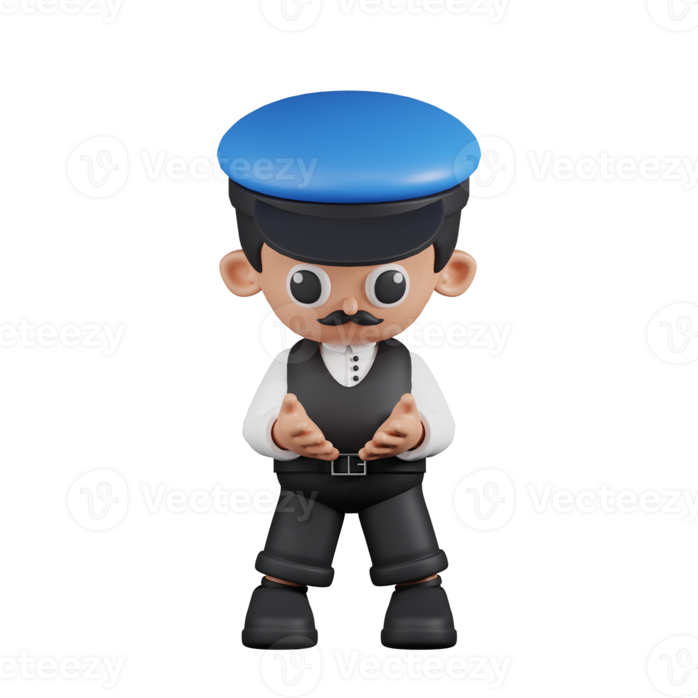 3d Character Driver Holding Something Pose. 3d render isolated on transparent backdrop. png