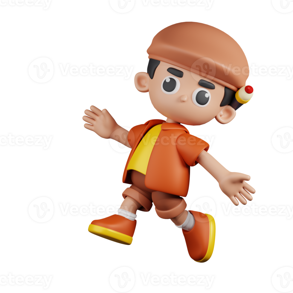 3d Character Artist Happy Jumping Pose. 3d render isolated on transparent backdrop. png