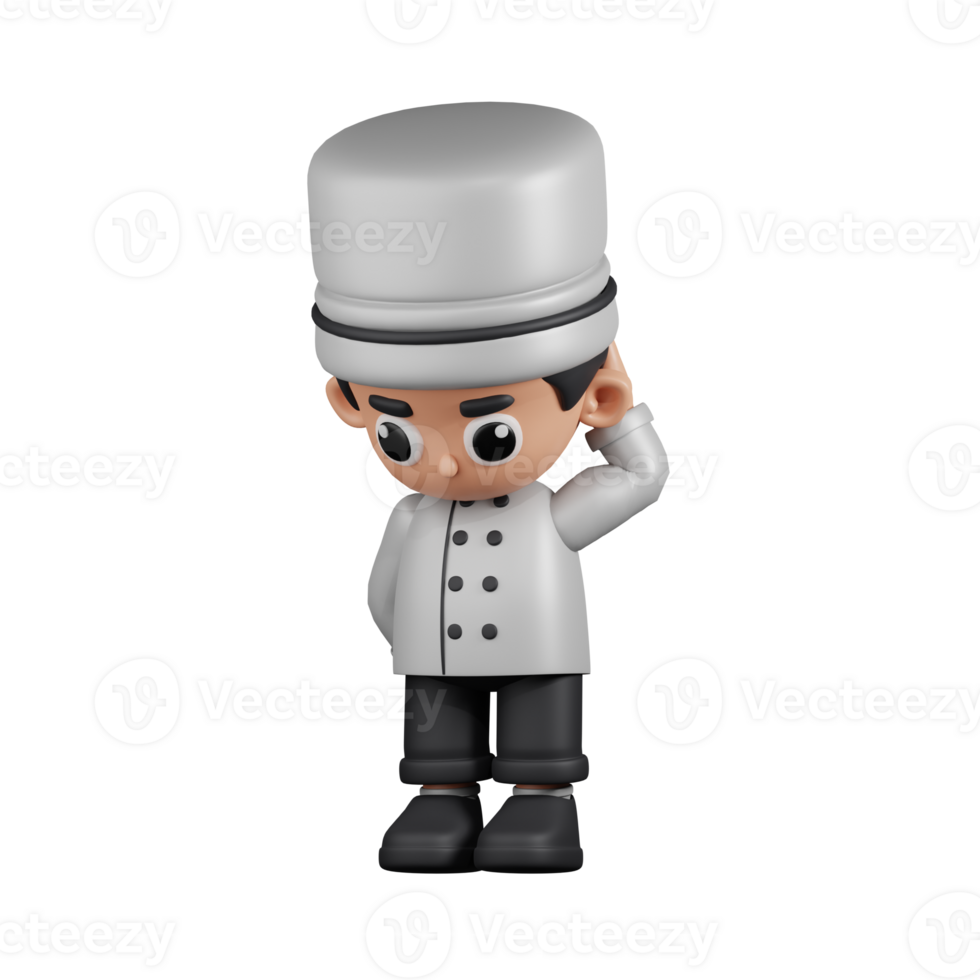 3d Character Chef Worry Pose. 3d render isolated on transparent backdrop. png