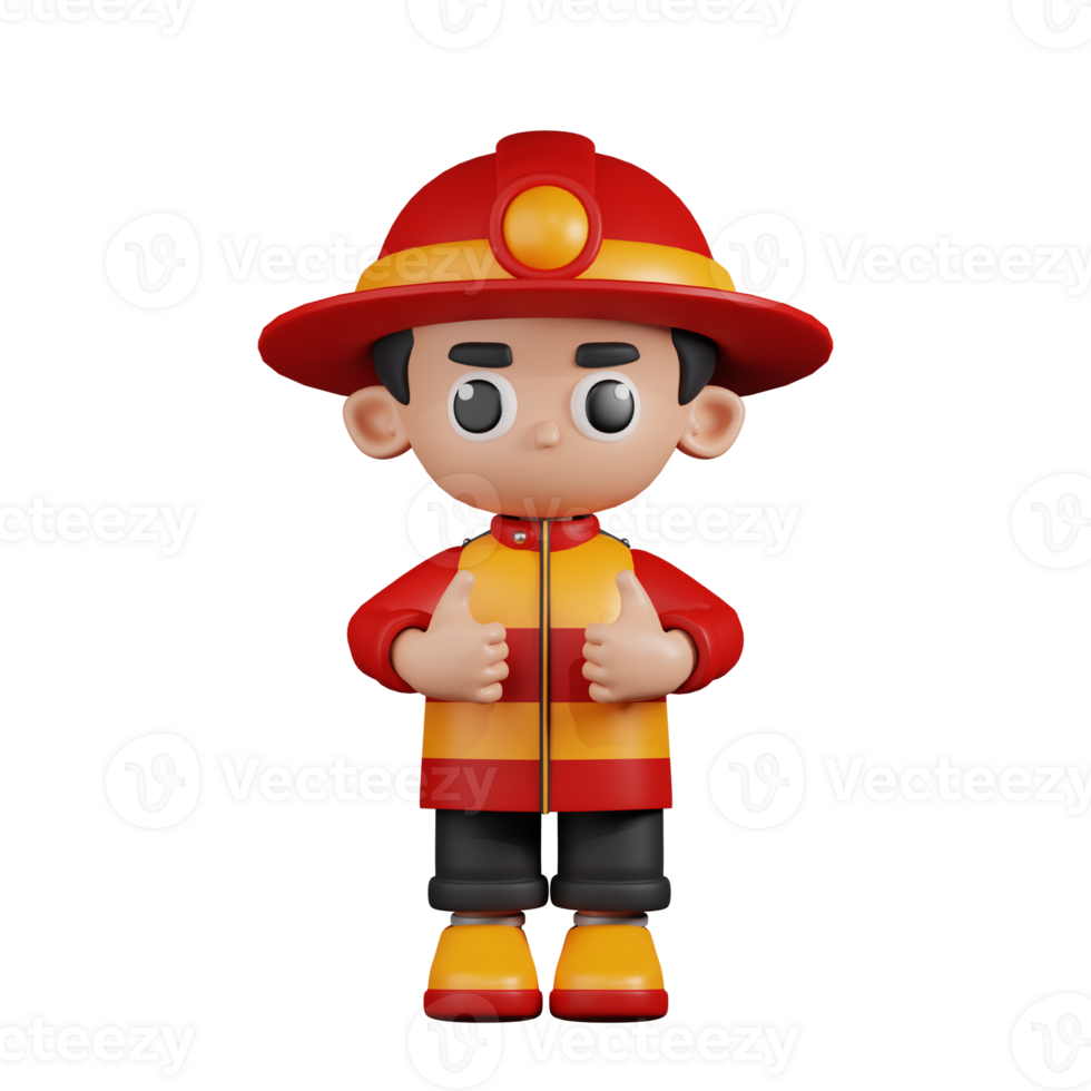 3d Character Firefighter Showing Thumbs Up Pose. 3d render isolated on transparent backdrop. png
