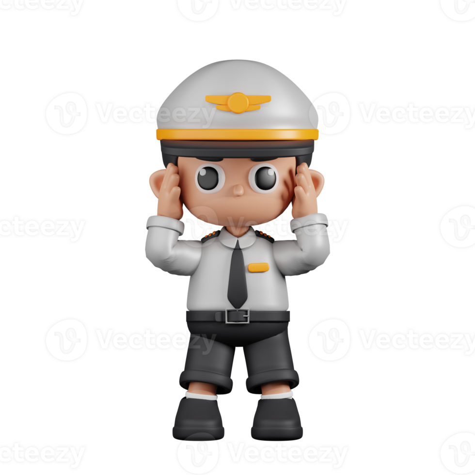 3d Character Pilot Dizzy Pose. 3d render isolated on transparent backdrop. png
