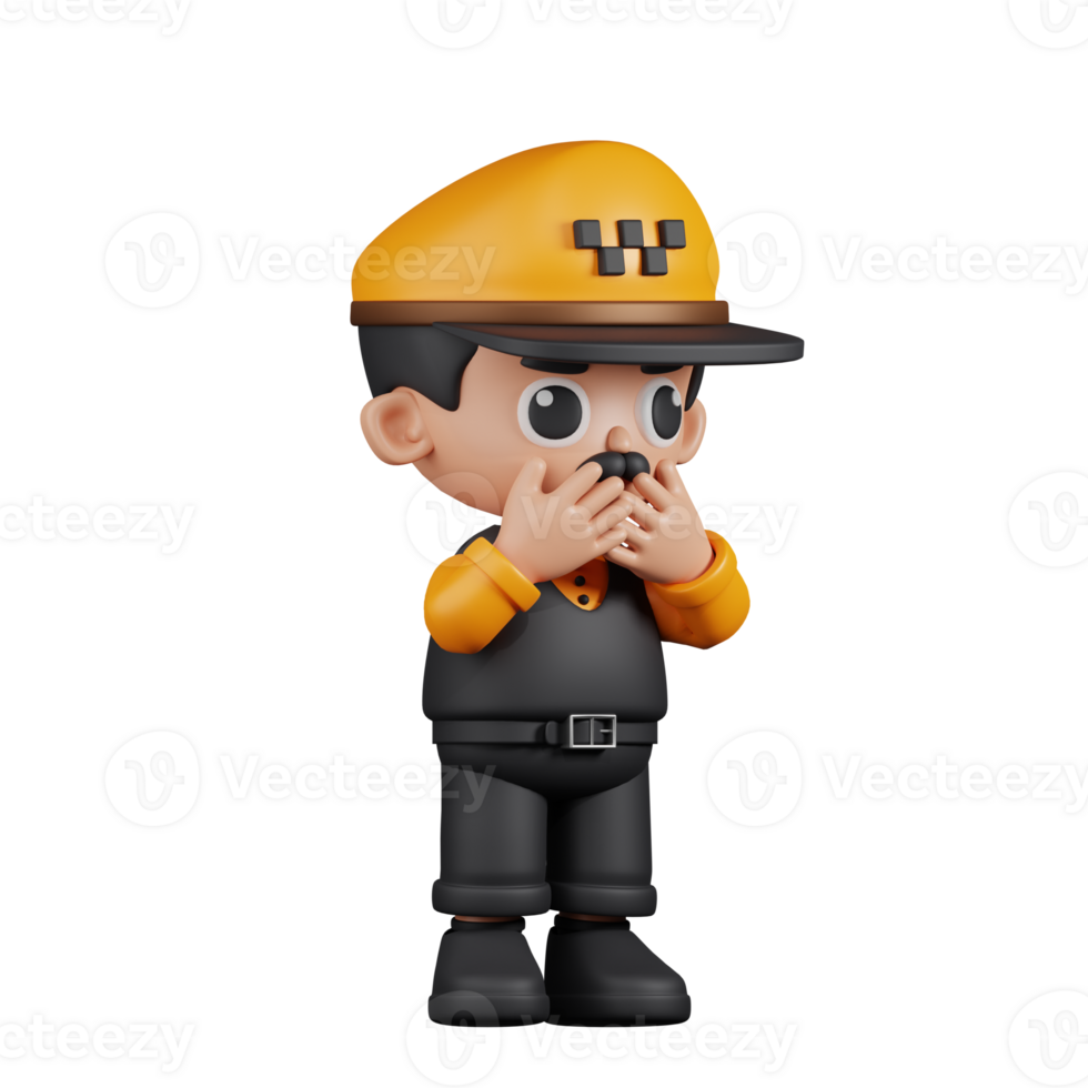 3d Character Taxi Driver Affraid Pose. 3d render isolated on transparent backdrop. png