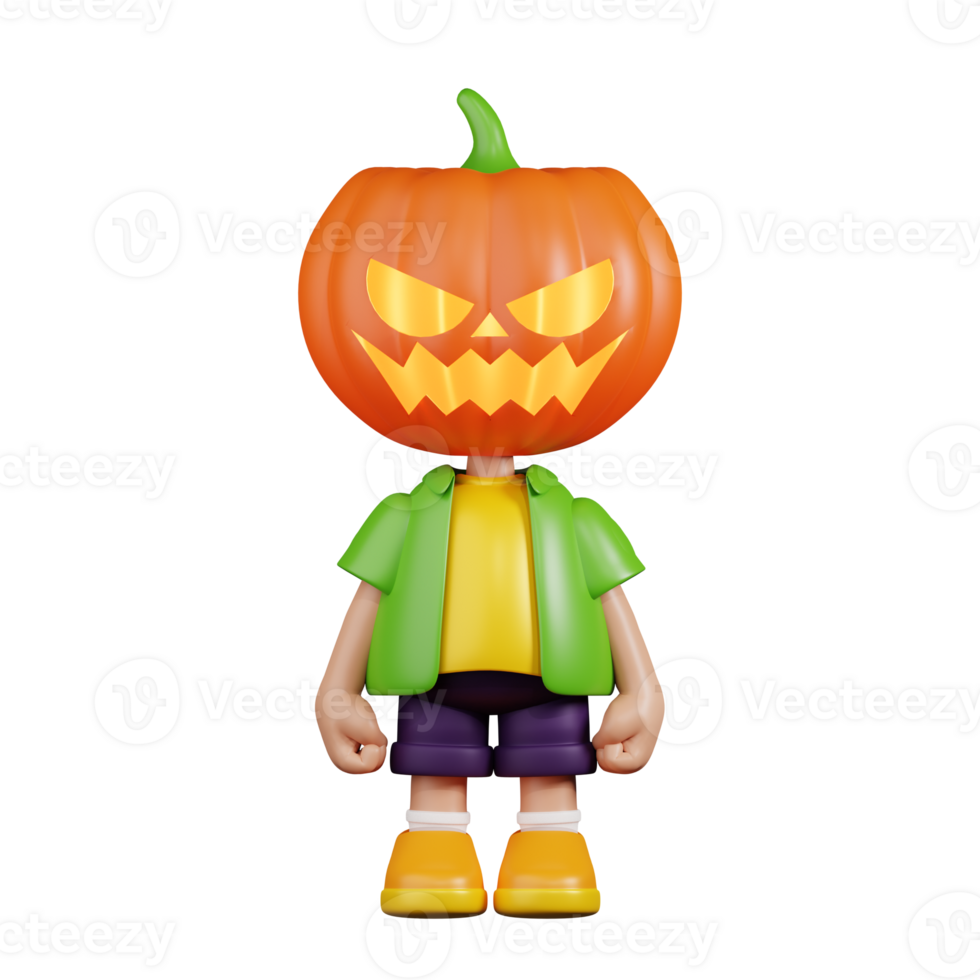 3d Character Pumpkin Standing Pose. 3d render isolated on transparent backdrop. png