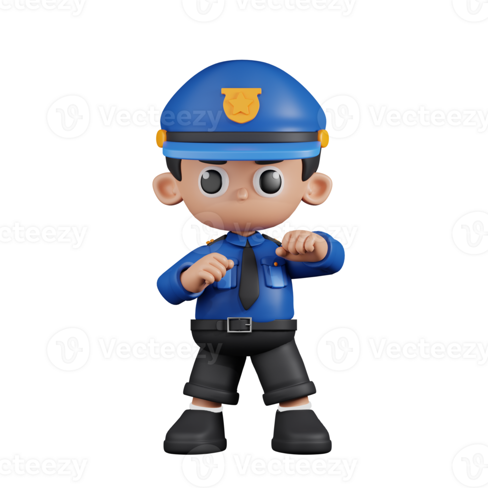 3d Character Policeman Ready To Fight Pose. 3d render isolated on transparent backdrop. png