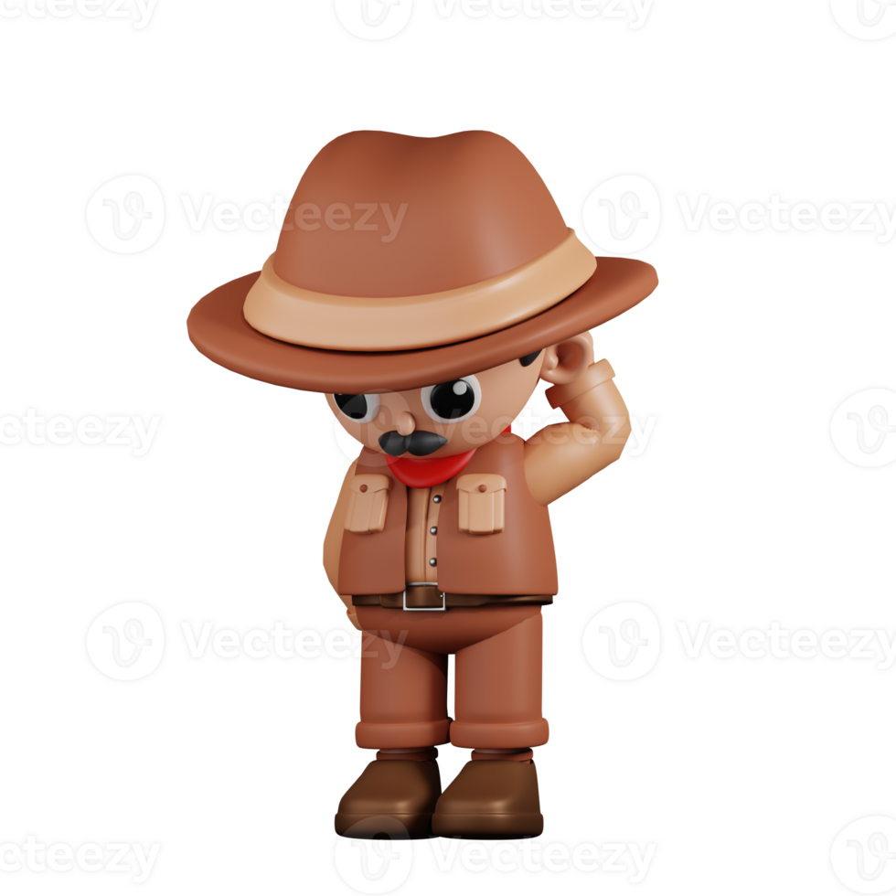3d Character Cowboy Worry Pose. 3d render isolated on transparent backdrop. png