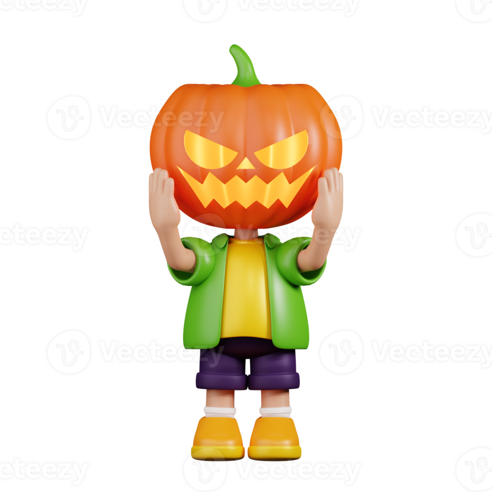 3d Character Pumpkin Has a Halloween Pose. 3d render isolated on transparent backdrop. png