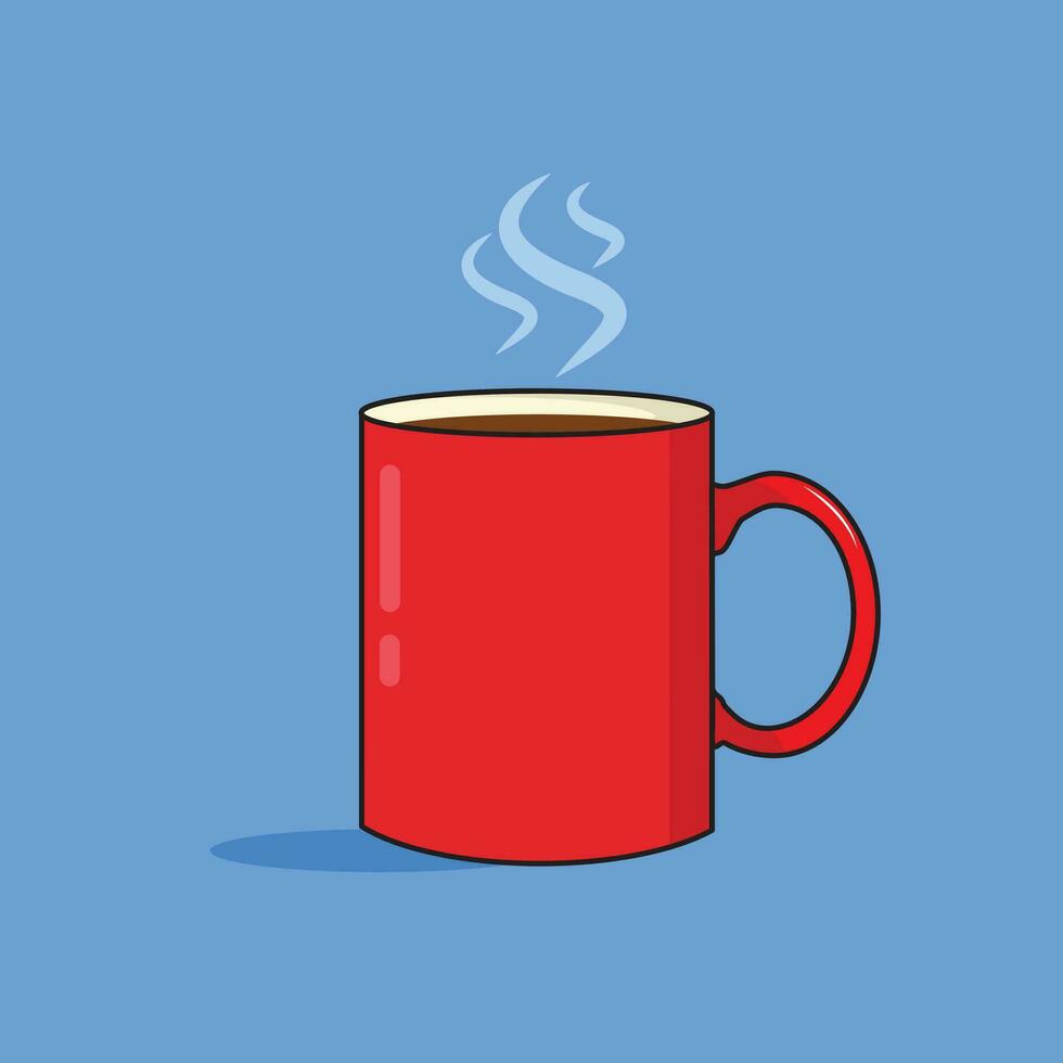 red coffee mug hot flat vector illustration