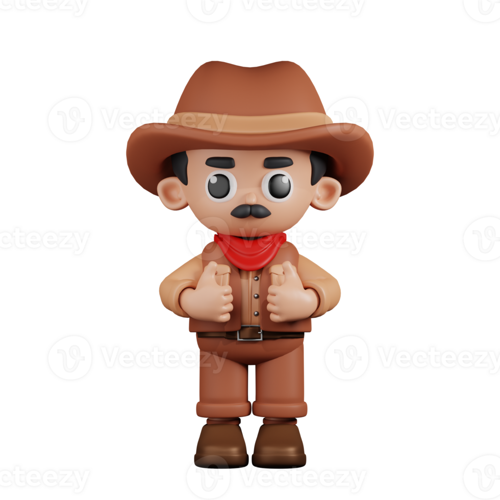 3d Character Cowboy Showing Thumbs Up Pose. 3d render isolated on transparent backdrop. png