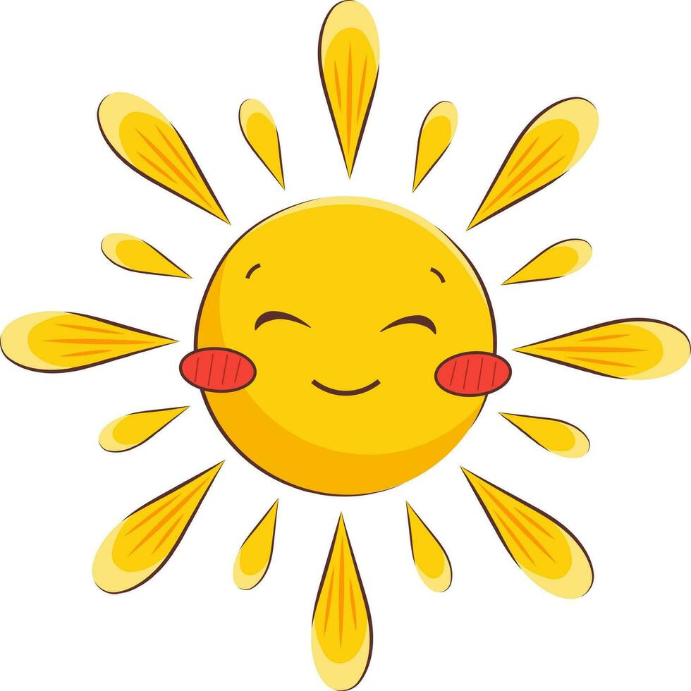 Cute yellow sun smiles. Vector illustration for baby and children in cartoon style on transparent background