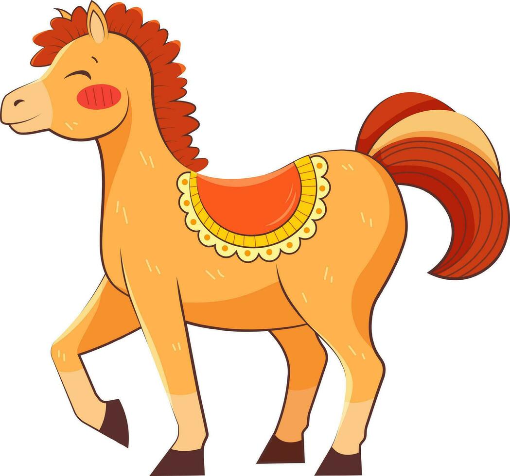 linda marrón caballo con vistoso ensillar en transparente antecedentes. vector ilustración para bebés y para niños bienes, ropa, juguetes