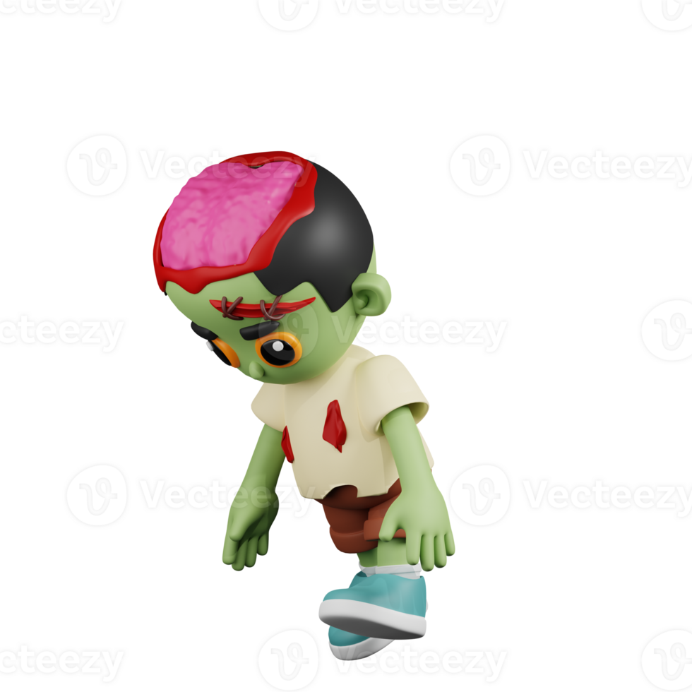 3d Character Zombie Tired Walk Pose. 3d render isolated on transparent backdrop. png