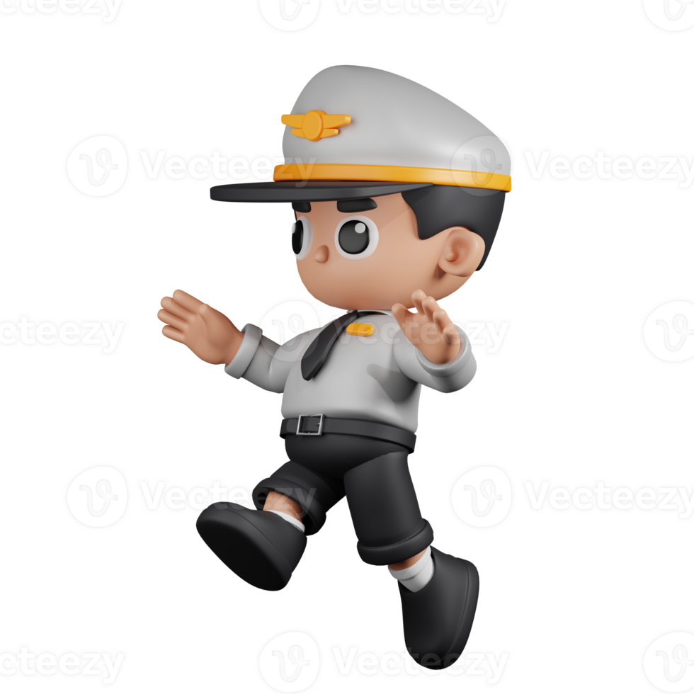 3d Character Pilot Jumping Pose. 3d render isolated on transparent backdrop. png