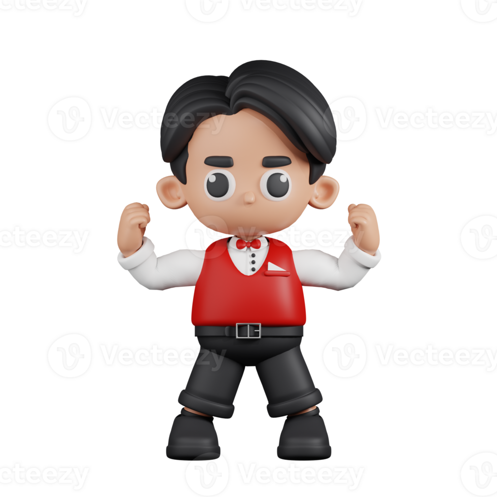 3d Character Waitress Looking Strong Pose. 3d render isolated on transparent backdrop. png