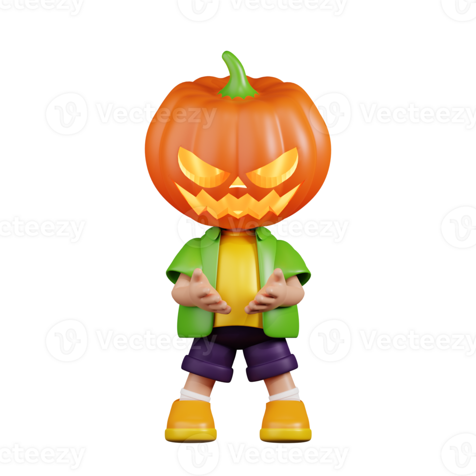3d Character Pumpkin Holding Something Pose. 3d render isolated on transparent backdrop. png