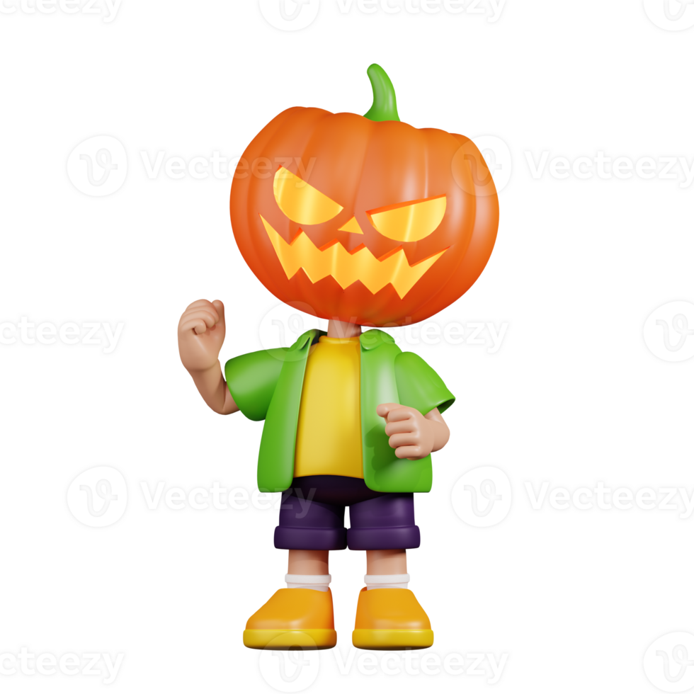 3d Character Pumpkin Congratulation Pose. 3d render isolated on transparent backdrop. png