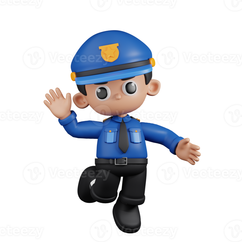 3d Character Policeman Happy Pose. 3d render isolated on transparent backdrop. png