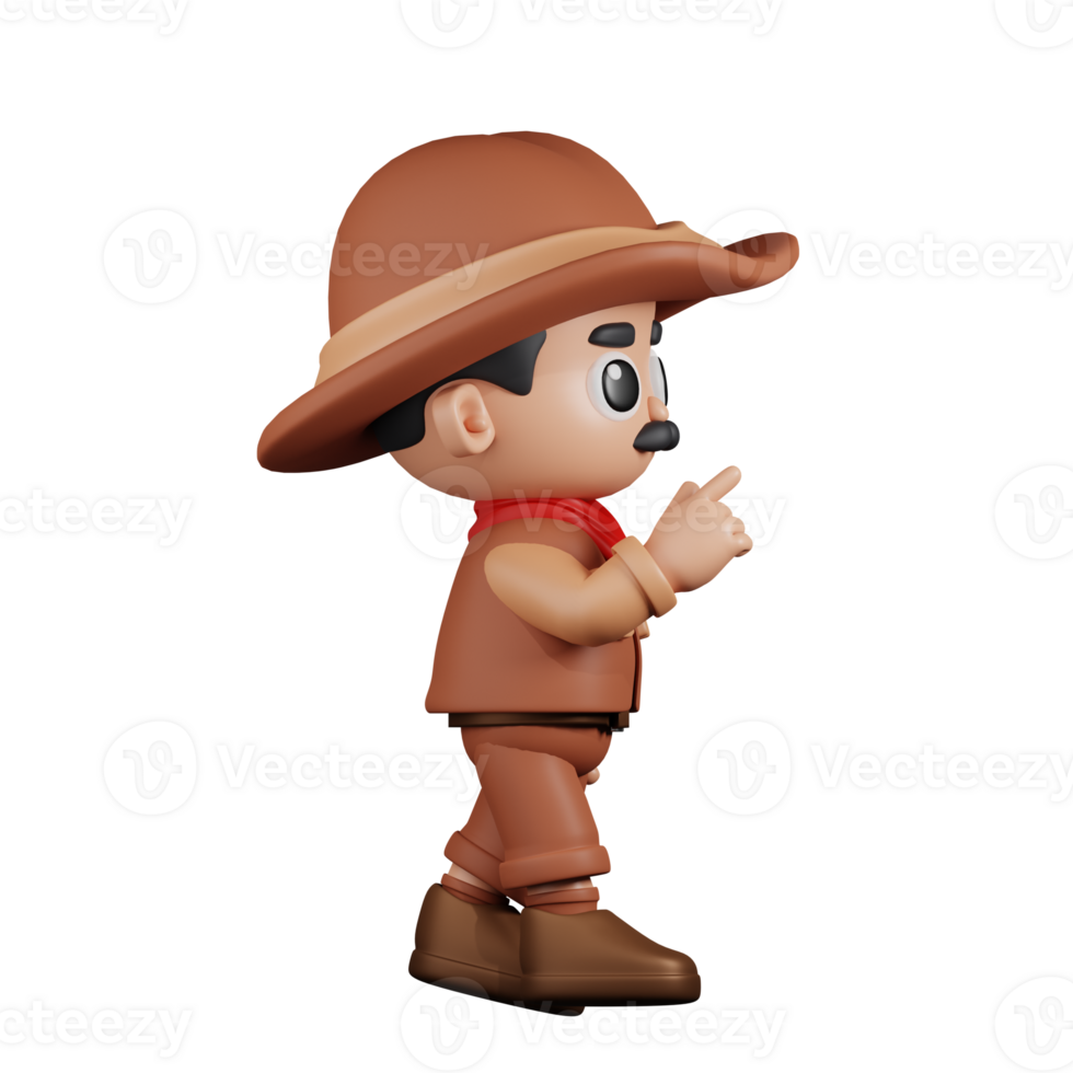 3d Character Cowboy Touch Pose. 3d render isolated on transparent backdrop. png