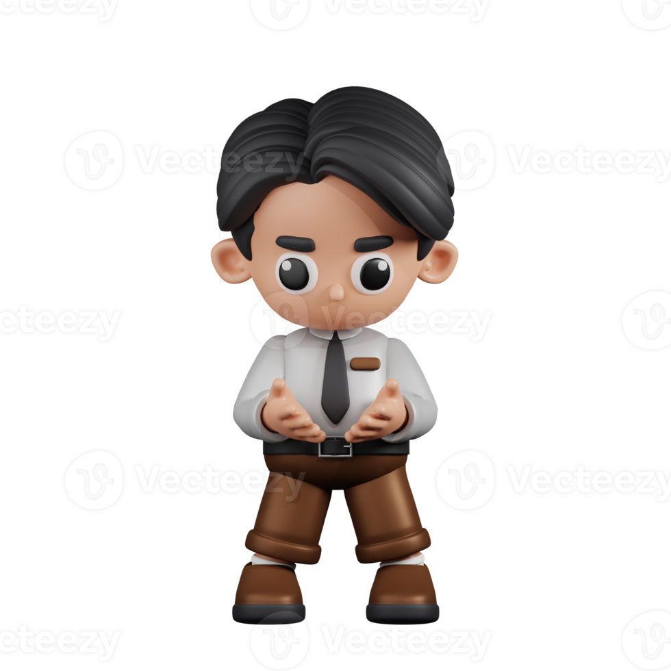 3d Character Businessman Holding Something Pose. 3d render isolated on transparent backdrop. png