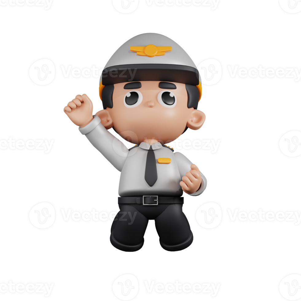 3d Character Pilot Jumping In The Air Pose. 3d render isolated on transparent backdrop. png