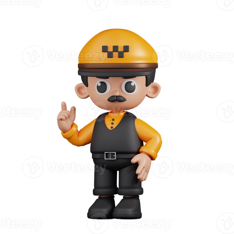 3d Character Taxi Driver Giving Advise Pose. 3d render isolated on transparent backdrop. png