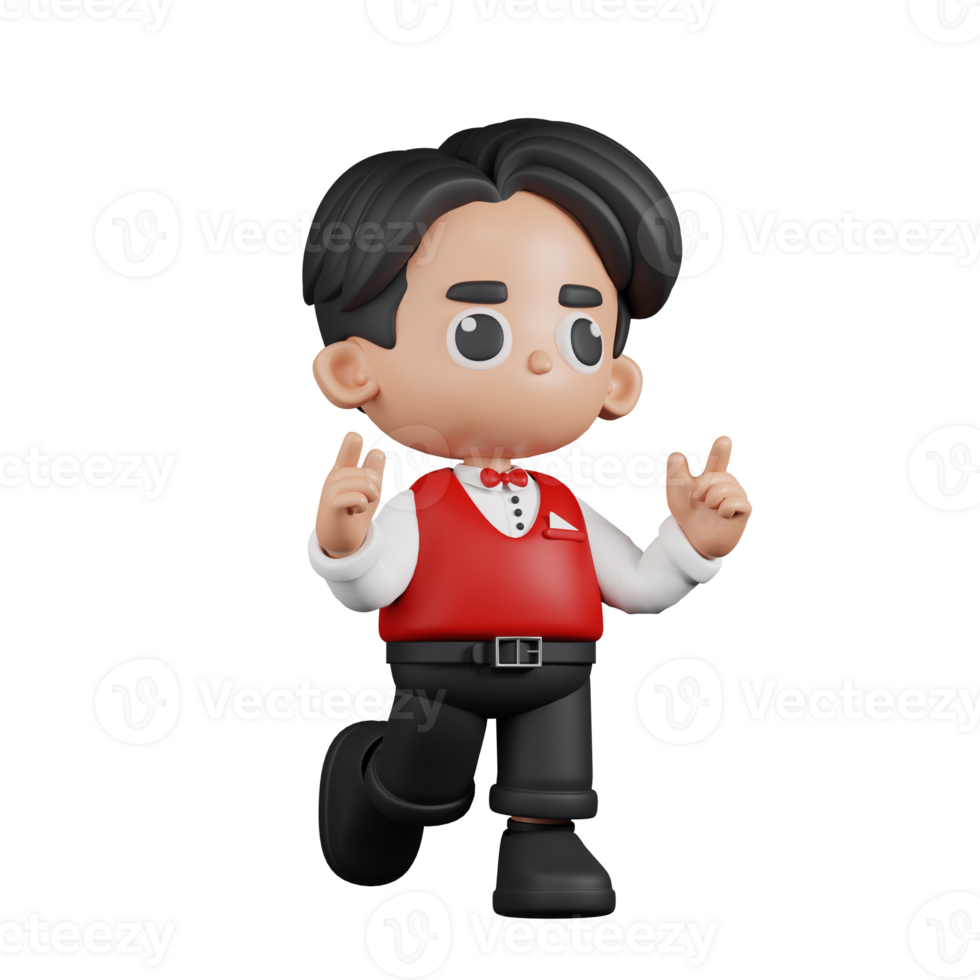 3d Character Waitress Feeling Happy Pose. 3d render isolated on transparent backdrop. png