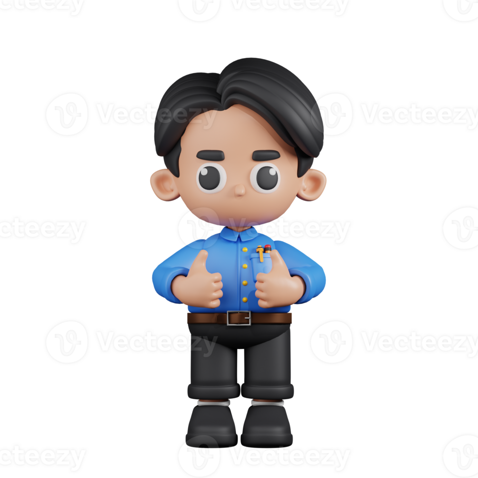 3d Character Teacher Showing Thumbs Up Pose. 3d render isolated on transparent backdrop. png
