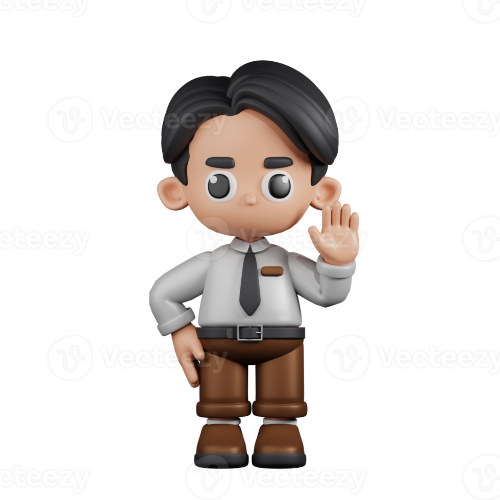 3d Character Businessman Hands Up Pose. 3d render isolated on transparent backdrop. png
