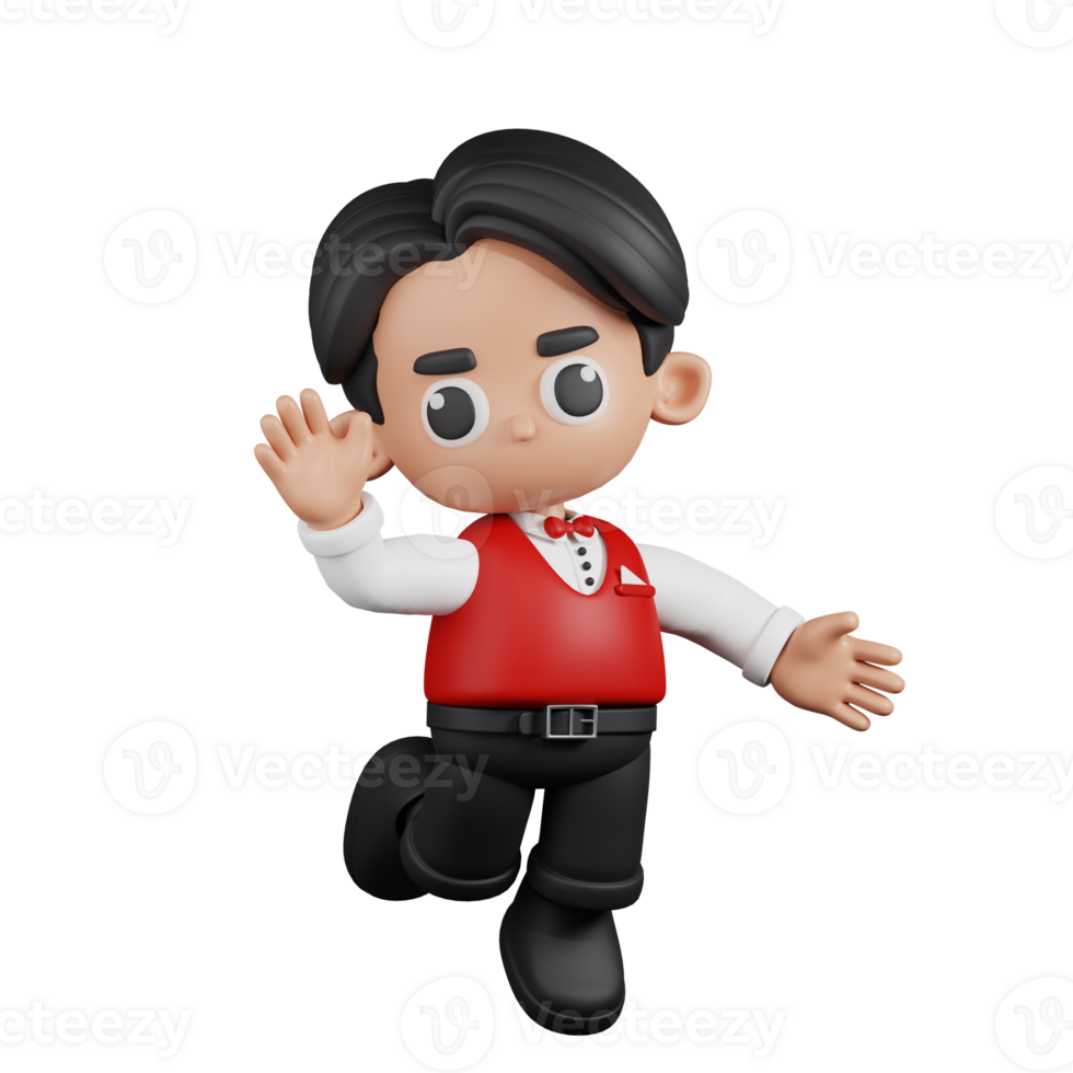 3d Character Waitress Happy Pose. 3d render isolated on transparent backdrop. png