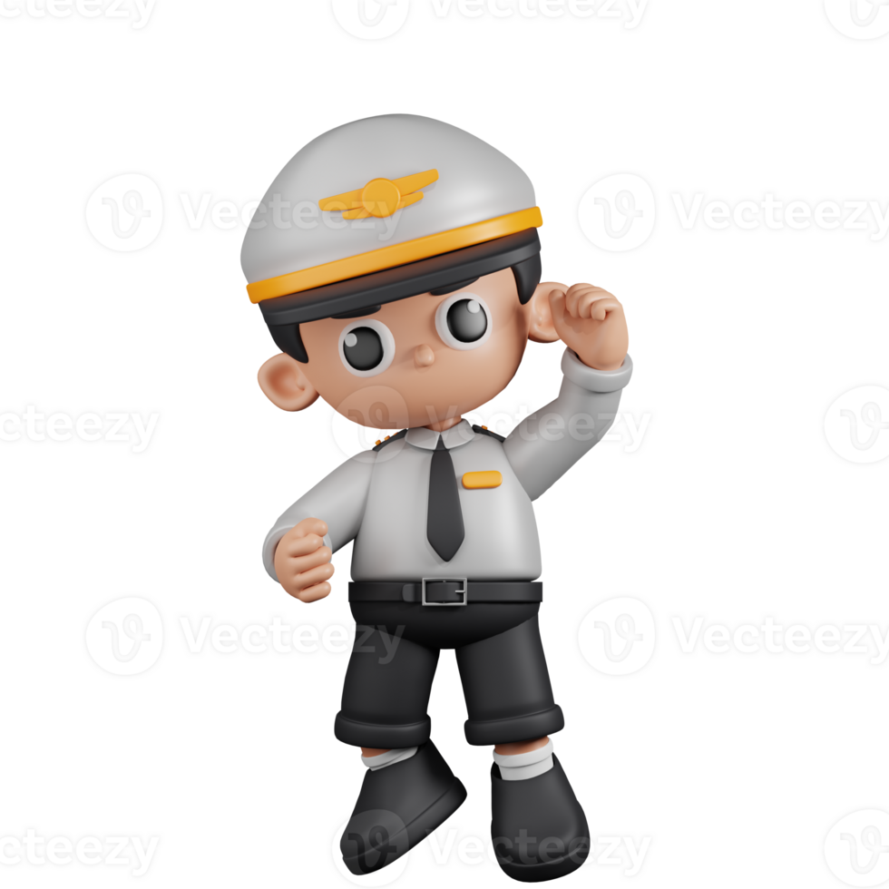 3d Character Pilot Congrats Pose. 3d render isolated on transparent backdrop. png