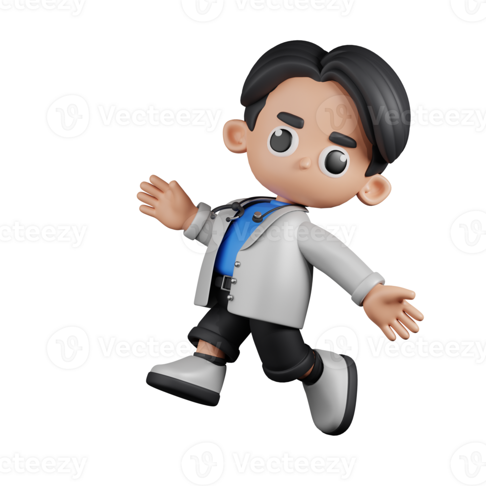 3d Character Doctor Happy Jumping Pose. 3d render isolated on transparent backdrop. png