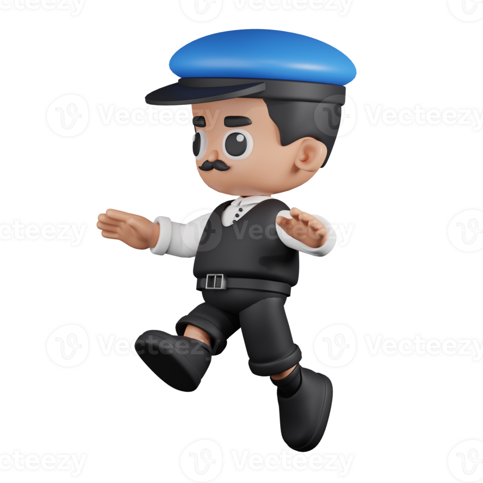3d Character Driver Jumping Pose. 3d render isolated on transparent backdrop. png