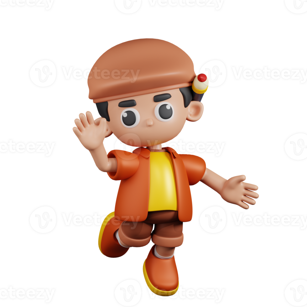 3d Character Artist Happy Pose. 3d render isolated on transparent backdrop. png