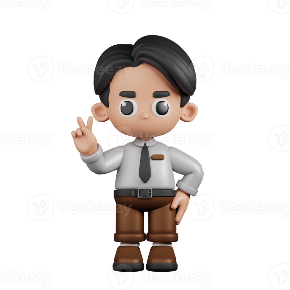3d Character Businessman Showing Peace Sign Pose. 3d render isolated on transparent backdrop. png