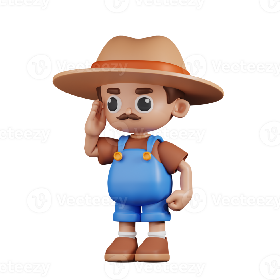 3d Character Farmer Giving SalutePose. 3d render isolated on transparent backdrop. png