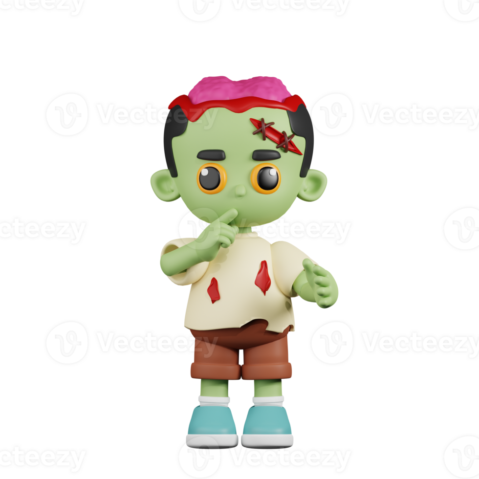 3d Character Zombie Quiet Pose. 3d render isolated on transparent backdrop. png