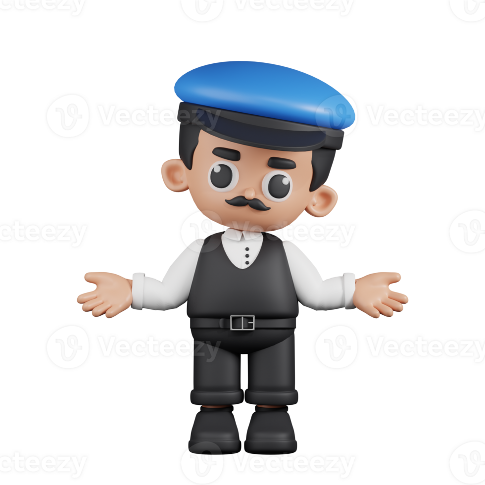 3d Character Driver Doing The No Idea Pose. 3d render isolated on transparent backdrop. png