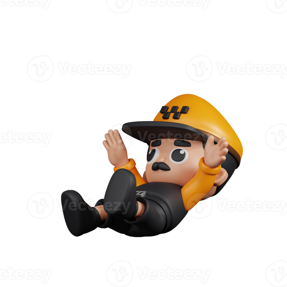 3d Character Taxi Driver Falling Pose. 3d render isolated on transparent backdrop. png