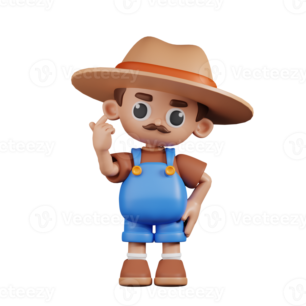 3d personnage agriculteur donnant mini l'amour pose. 3d rendre isolé sur transparent toile de fond. png