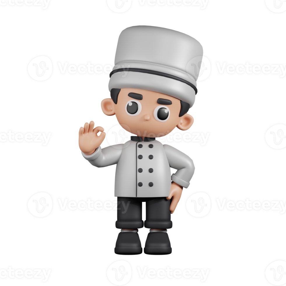 3d Character Chef Giving Ok Sign Pose. 3d render isolated on transparent backdrop. png