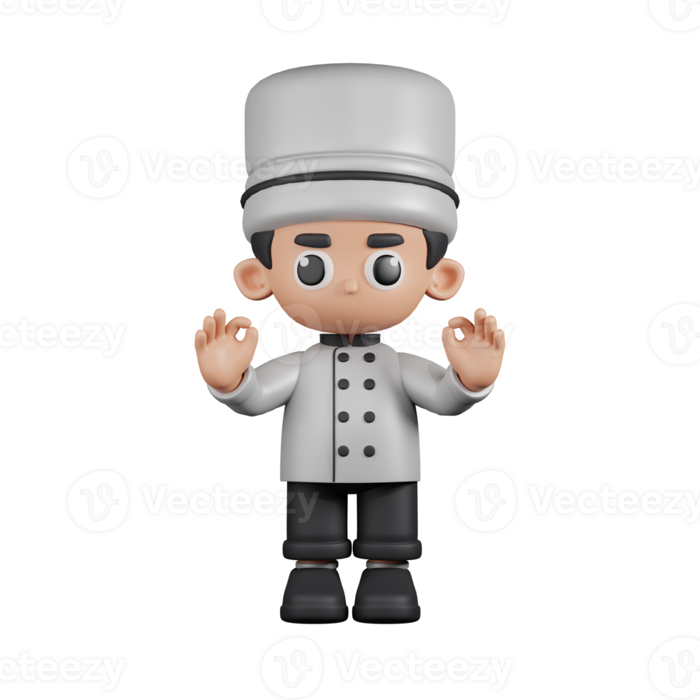 3d Character Chef Giving Ok Hand Gesture Pose. 3d render isolated on transparent backdrop. png