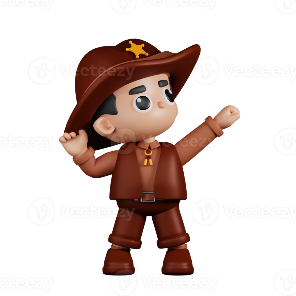 3d Character Sheriff Looking Victorious Pose. 3d render isolated on transparent backdrop. png