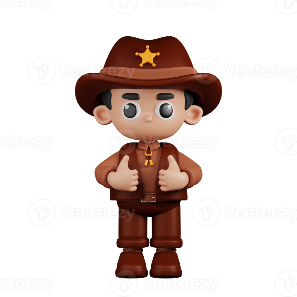 3d Character Sheriff Showing Thumbs Up Pose. 3d render isolated on transparent backdrop. png